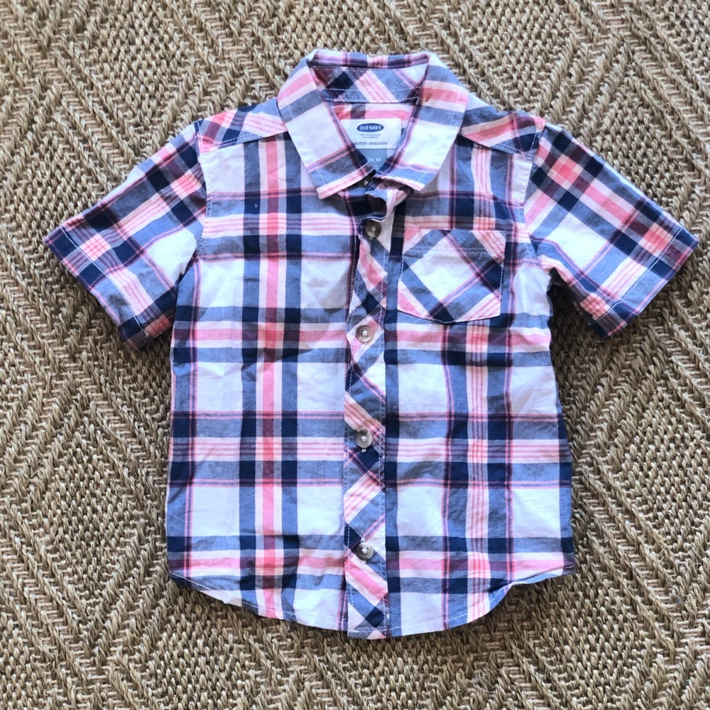 Old Navy Short Sleeve Button Plaid Shirt. 18-24 m